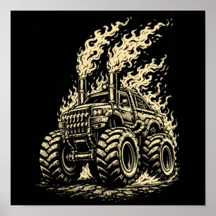 Affiche Camion Monstre Apocalyptique en Flammes