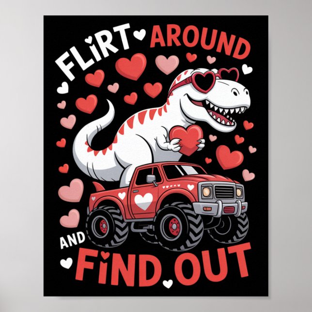 Affiche Camion Monstre Dinosaure Saint Valentin Flirte et  (Devant)