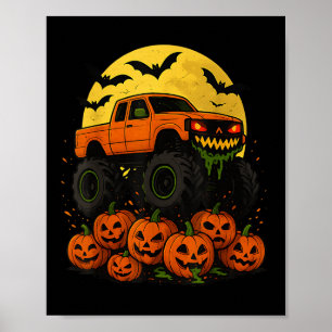 Affiche Camion monstre Halloween écrasant des citrouilles 