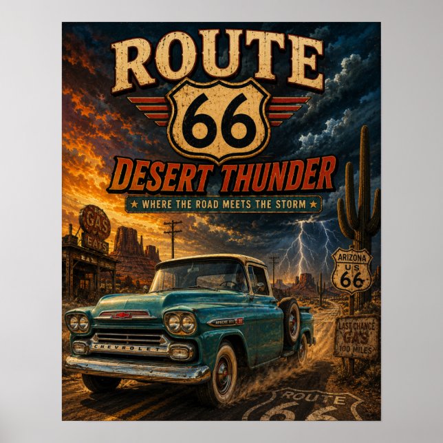 Affiche Camion Rétro Vintage Route 66 Desert Thunder  (Devant)