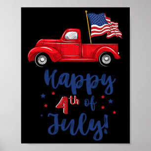 Affiche Camion Rouge Avec Drapeau Américain Joyeux 4 juill