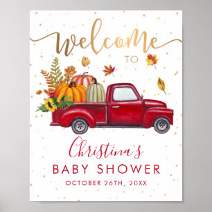 Affiche Camion rouge Citrouille d'automne Baby shower d'au