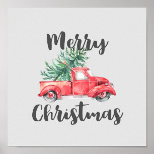 Affiche Camion rouge et arbre Joyeux Noël