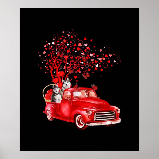 Affiche Camion rouge husky |Valentine Butterfly Heart (Devant)