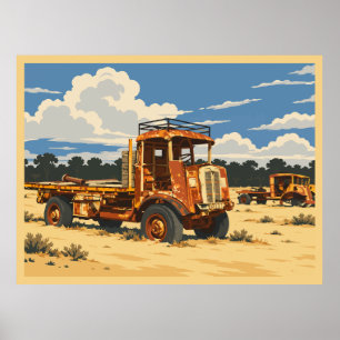 Affiche Camion Rouillé Vintage Désert Stony Sturt
