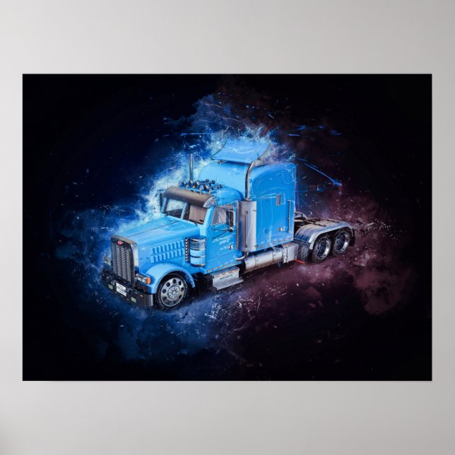 Affiche Camion semi-tracteur bleu clair (Devant)