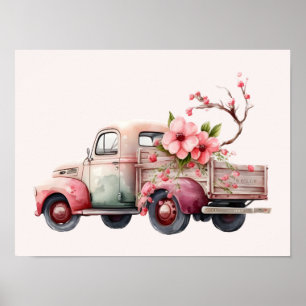 Affiche Camion Vintage rose