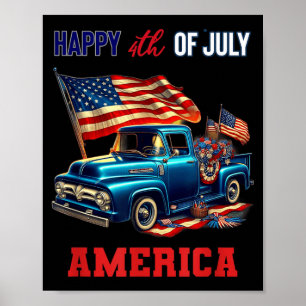 Affiche Camionnette Classique Ancienne 4 Juillet Patriotiq