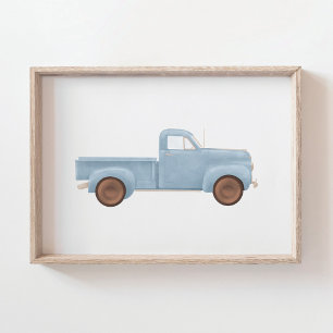 Affiche Camionnette Vintage Aquarelle Bleue