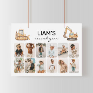 Affiche Camions de construction Anniversaire Photo Collage