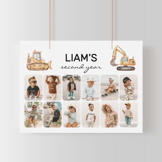 Affiche Camions de construction Anniversaire Photo Collage (Créateur téléchargé)