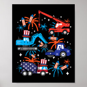 Affiche Camions de construction du 4 juillet pour enfants