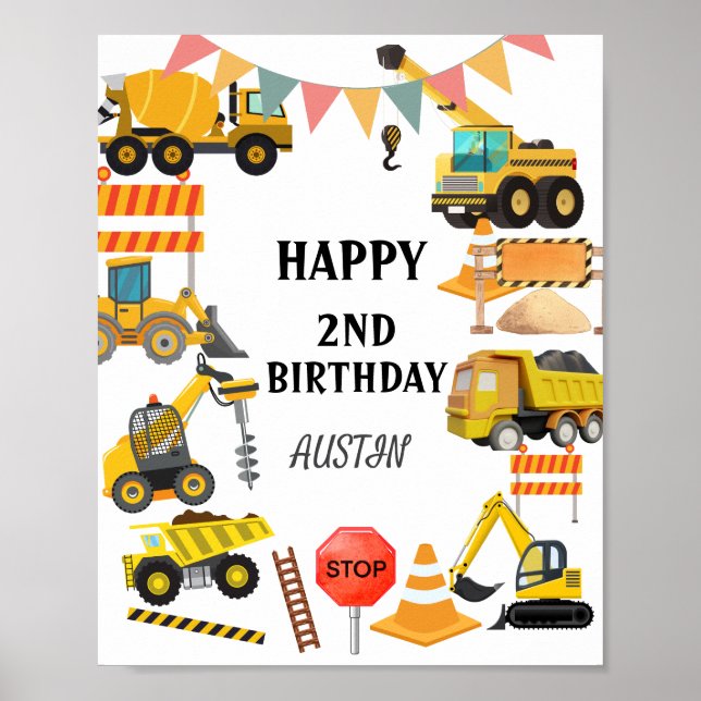 Affiche Camions de Construction | Fête d'anniversaire pour (Devant)