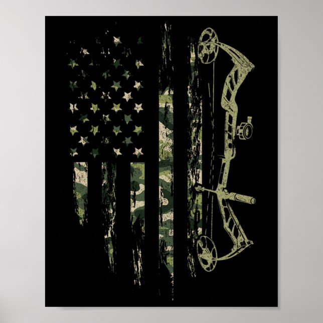Affiche Camo American Drapeau Bowhuning Bow Archery Deer H (Devant)
