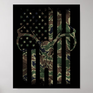 Affiche Camo American Drapeau Cerf Crâne Elk Chasse Usa