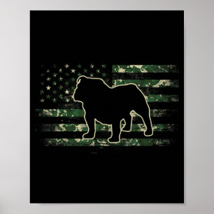Affiche Camo Bulldog Drapeau Américain USA Amateur de Chie