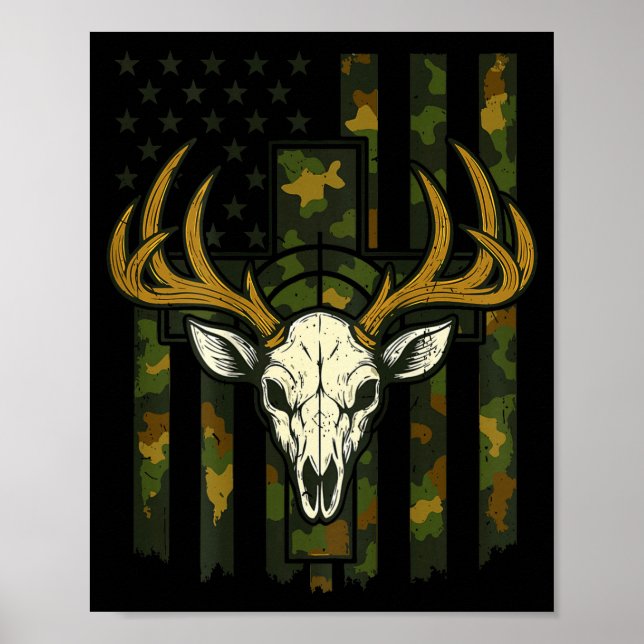 Affiche Camo Deer Hunting Elk Skull American Flag Youth Bo (Devant)