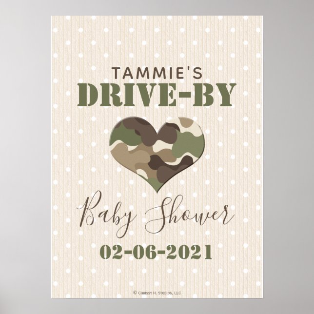 Affiche Camo Heart Drive By Baby shower Sign (Devant)