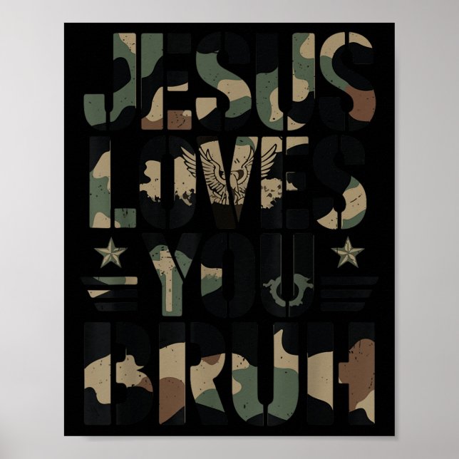 Affiche Camo Jesus Vous Aime Bruh Camouflage Christian Tee (Devant)