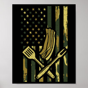 Affiche Camo Us Drapeau Barbecue Viande Grill Byrbecue Pat