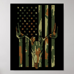 Affiche Camo Us Drapeau Cerf Crâne Chasse Vintage Patrioti