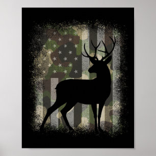 Affiche Camo Us Drapeau Cerf Elk Buck Chasse Camouflage