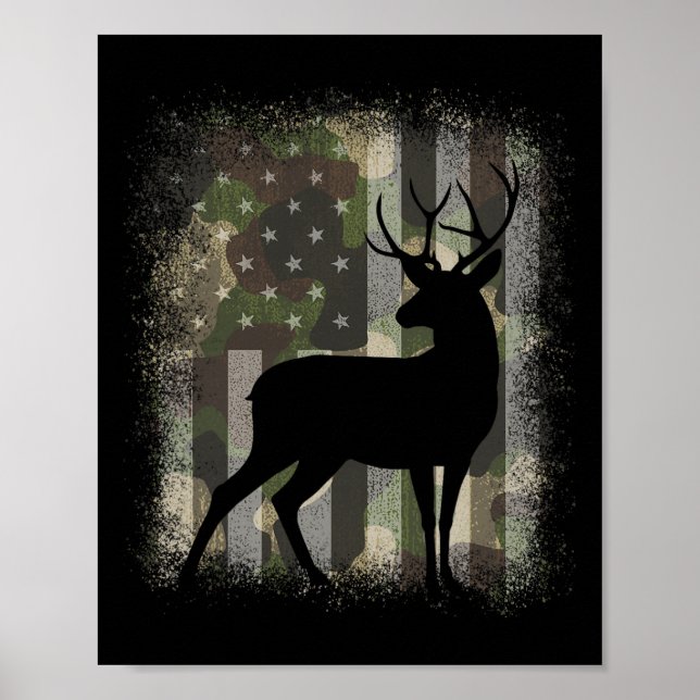 Affiche Camo Us Drapeau Cerf Elk Buck Chasse Camouflage (Devant)