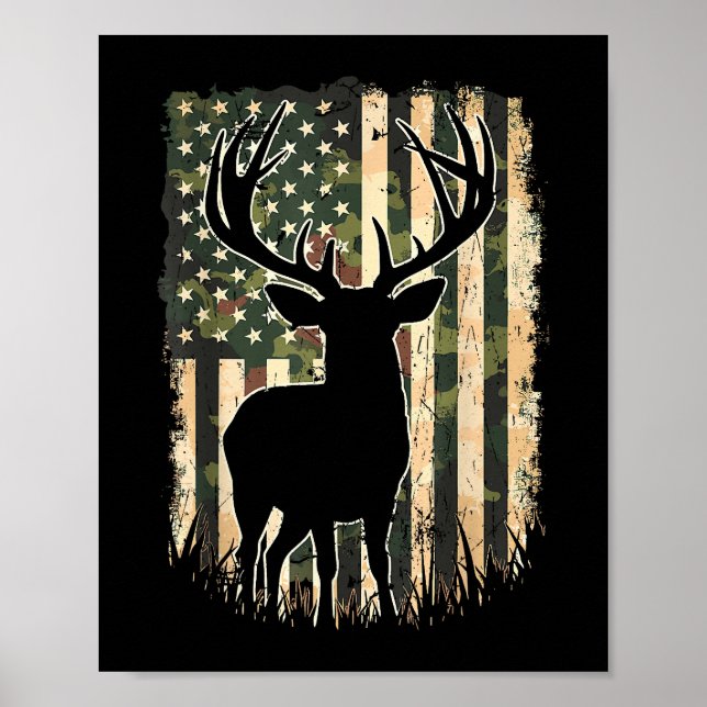 Affiche Camo US Drapeau Chasse aux Cerfs Chasse au Camofla (Devant)