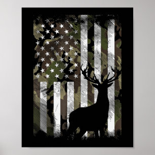 Affiche Camo US Drapeau Der Elk Buck Camoflage Chasse Chas