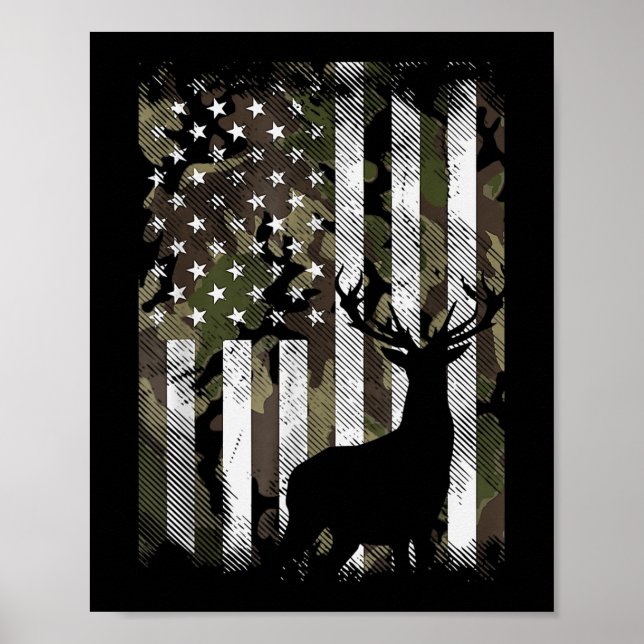 Affiche Camo US Drapeau Der Elk Buck Camoflage Chasse Chas (Devant)