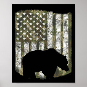 Affiche Camo Us Drapeau Ours Grizzli Camoflage Chasse Chas