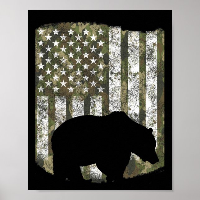 Affiche Camo Us Drapeau Ours Grizzli Camoflage Chasse Chas (Devant)