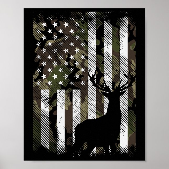 Affiche Camo Us Flag Deer Elk Buck Camoflage Hunting Hunte (Devant)