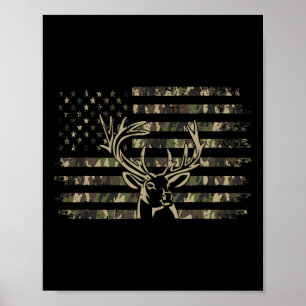 Affiche Camo Usa Drapeau Cerf Elk Buck Camoflage Chasse Ch
