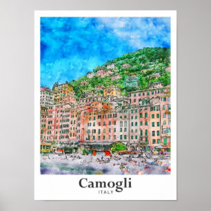 Affiche Camogli Italie Voyage Aquarelle main tirée