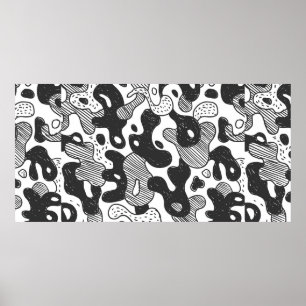Affiche camouflage abstrait style doodé, noir