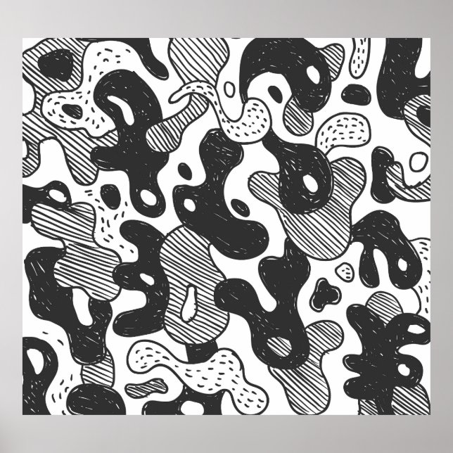 Affiche Camouflage de Doodle Abstrait style noir (Devant)