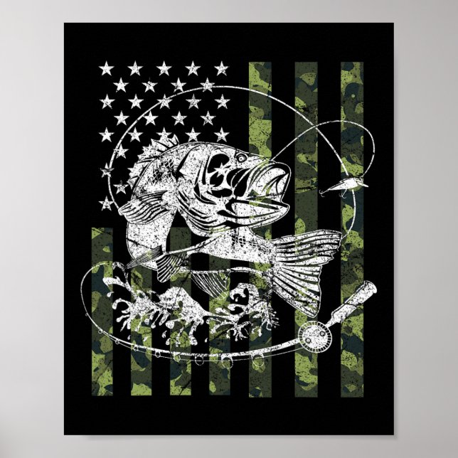 Affiche Camouflage Drapeau Américain Cadeaux De Pêche Pour (Devant)