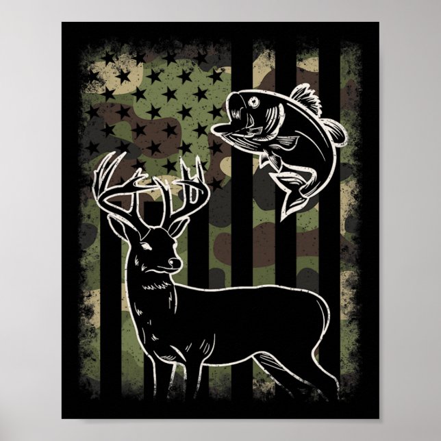 Affiche Camouflage Drapeau Américain Pêche Chasse Hunter D (Devant)