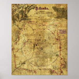 Affiche Campagne d'Atlanta - carte panoramique 2 de guerre
