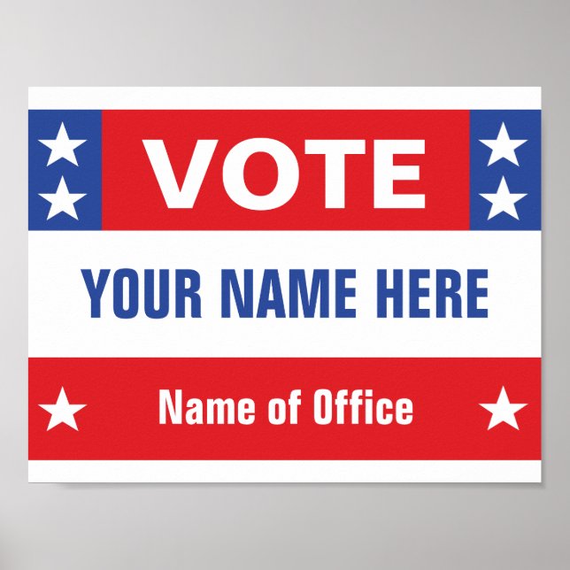 Affiche Campagne politique Votez rouge blanc bleu, étoiles (Devant)