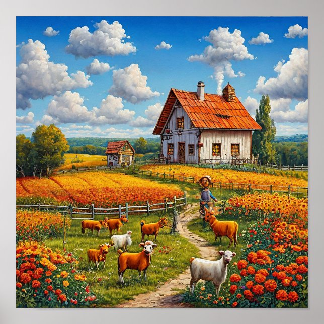 Affiche Campagne rustique Nature Village agricole mignon (Devant)