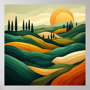 Affiche Campagne toscane dorée au coucher du soleil ☀️