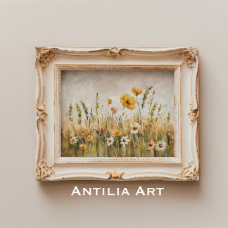 Affiche Campagne vintage Fleur sauvage Paysage