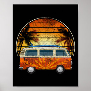 Affiche Camper de surf Palm Tree coucher de soleil