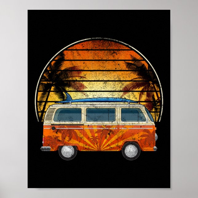 Affiche Camper de surf Palm Tree coucher de soleil (Devant)