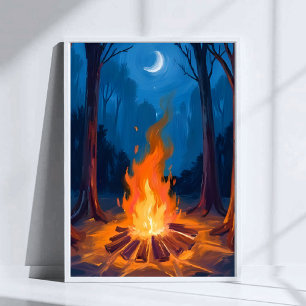 Affiche Campfire Moon Peinture aquarelle de la nature