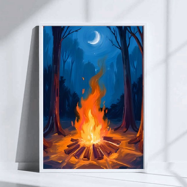 Affiche Campfire Moon | Peinture aquarelle de la nature (Créateur téléchargé)