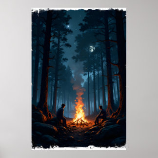 Affiche Campfire under a starry night sky in the serene 