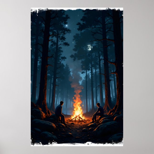 Affiche Campfire under a starry night sky in the serene  (Devant)